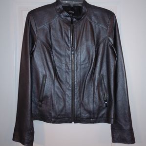 APT 9 Dark Silver Metallic Leather Jacket M